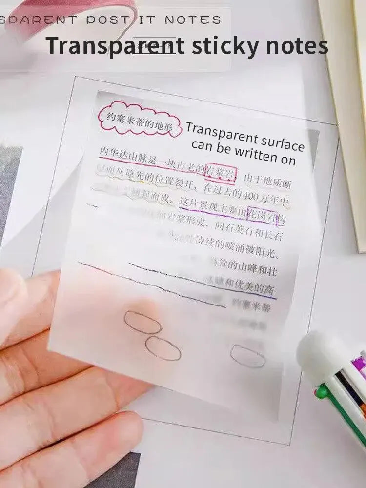 250PCS PET Transparent Sticky Notes Perspective Waterproof Clear