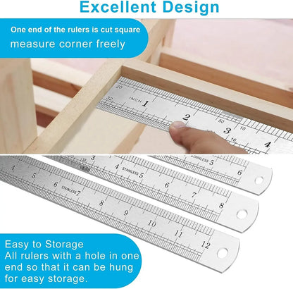 Stainless Steel Double Side Straight Ruler Centimeter Inches Scale