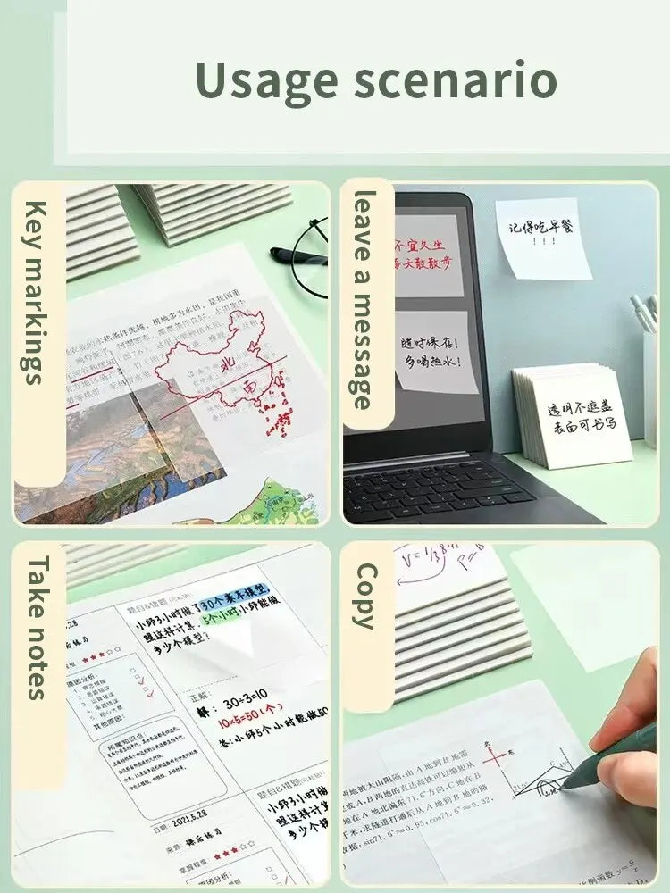 250PCS PET Transparent Sticky Notes Perspective Waterproof Clear