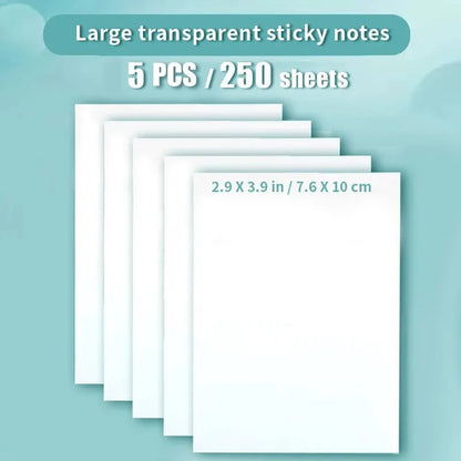 250PCS PET Transparent Sticky Notes Perspective Waterproof Clear